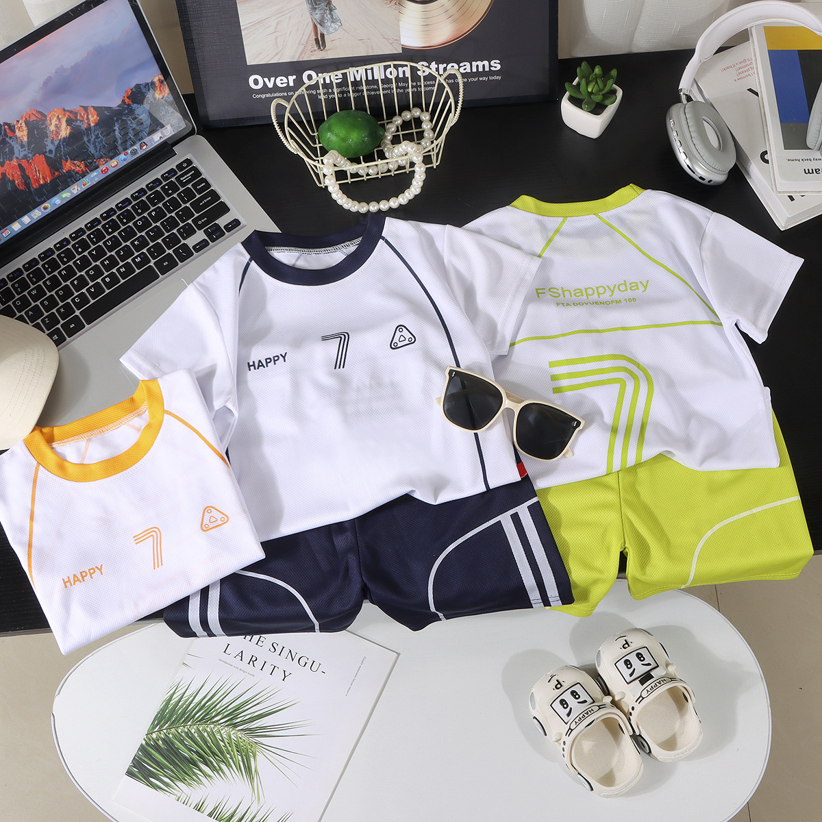 Boys' Summer Thin Sports Suit, Big Boys' Summer Stylish Short-Sleeve Jersey Two-Piece Quick-Dry Set