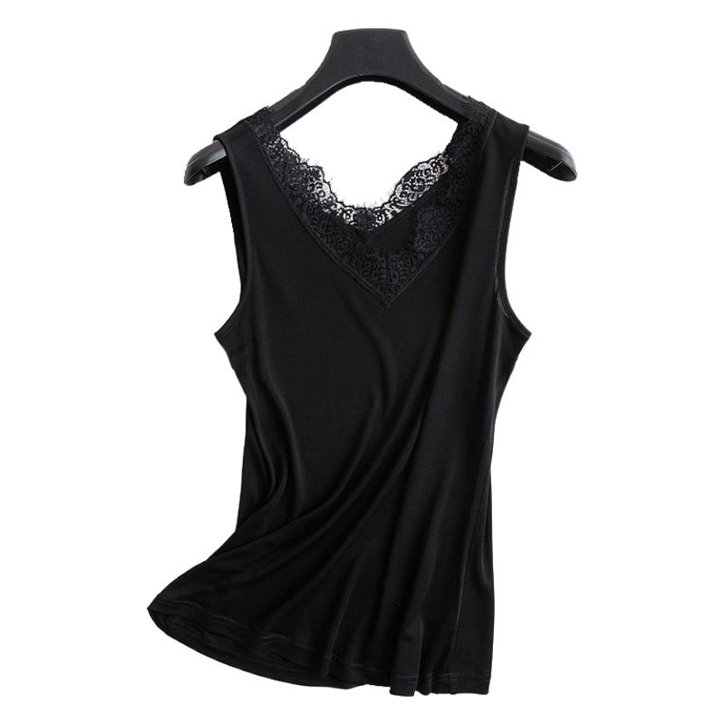 Tangge Summer Mulberry Silk Lace V-neck Sling Short Silk Vest Women's Base Top Commuter Base Shirt