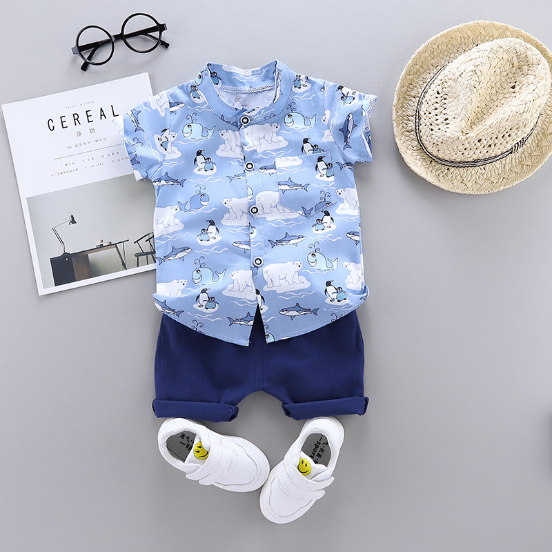 Korean fashion children's clothing summer new children's clothing boys baby baby children's suit shirt short sleeve suit factory straight