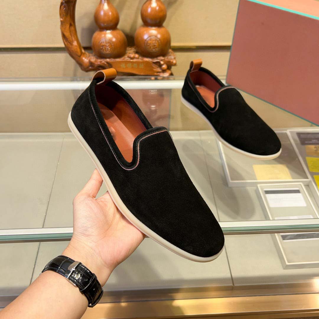 European Station New Retro Flat Loafers for Men 2024 New Slip-On Suede Fashion Versatile Casual Shoes