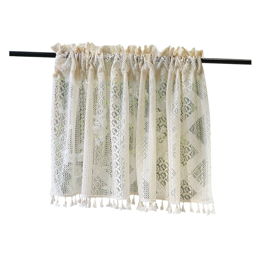 French Pastoral Lace Velcro Half Curtain Short Curtain Gauze Curtain Short American Style Vintage Kitchen Door Curtain Punch-Free