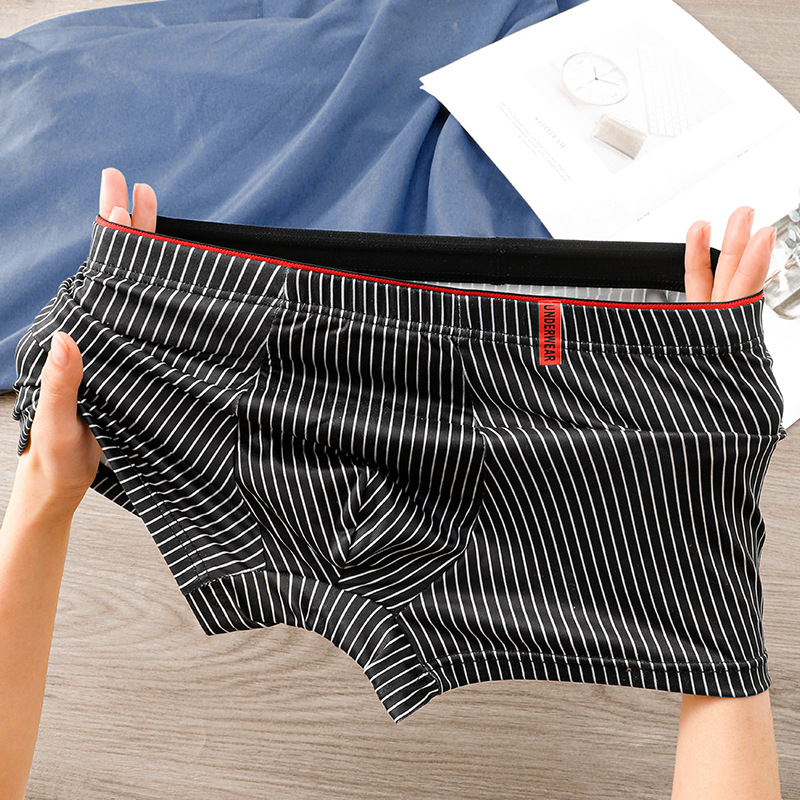 Men's Underwear, Boys' Antibacterial Breathable Boxer Shorts, Striped Sports Men's Boxer Briefs, Breathable and Antibacterial