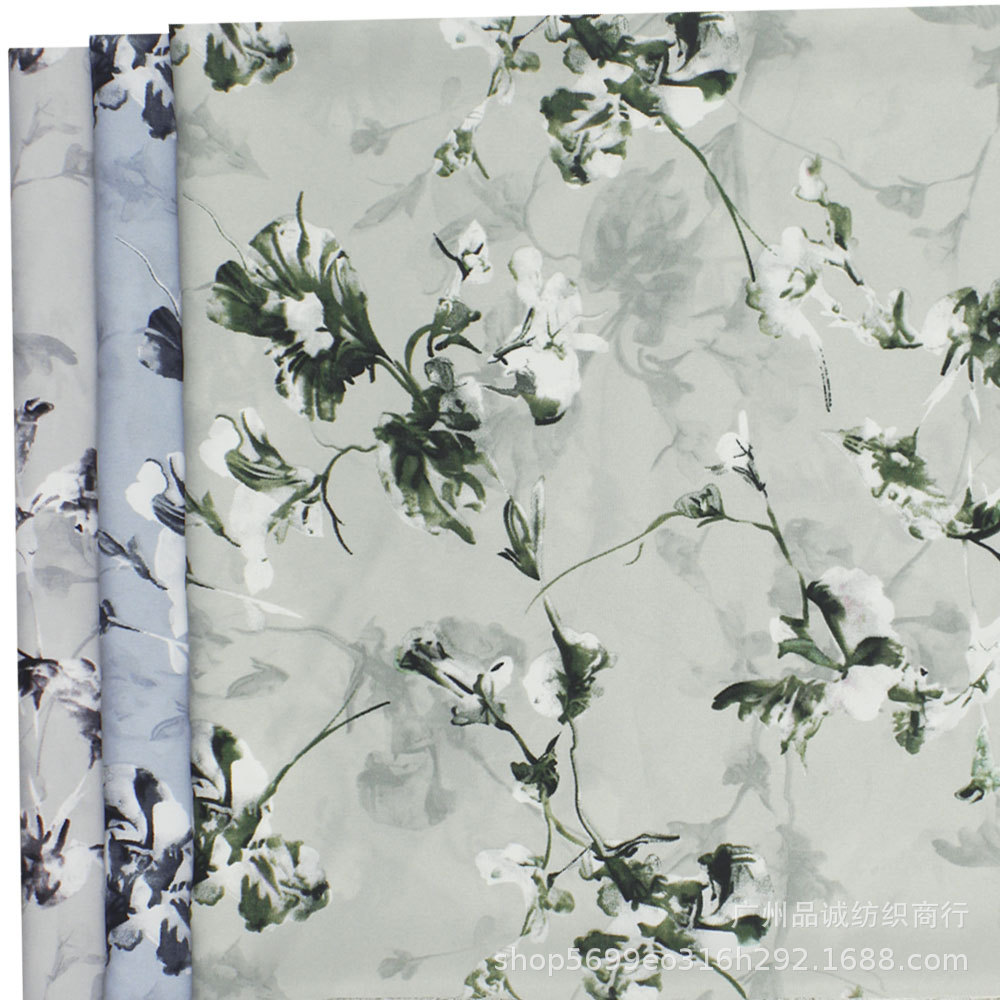 Shattered Card Plain Satin Printed National Style Ink Flower Chiffon Printed Cloth Spring and Summer Blouse dress Skirt Fabric
