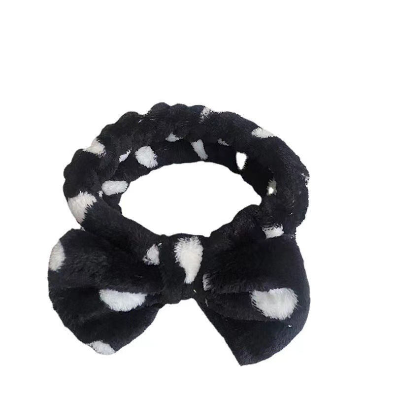 Picture of Korean Style Cute Dot Striped Headband Bow Hair Band Plush Hair Accessories Face Wash Hair Band Makeup Mask