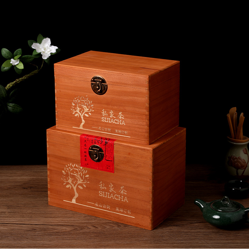 Picture of Tea Wooden Box Solid Wood Wooden Box Fuding White Tea Loose Tea Pu'er Baihao Silver Needle Gift Empty Box Storage Packaging Box