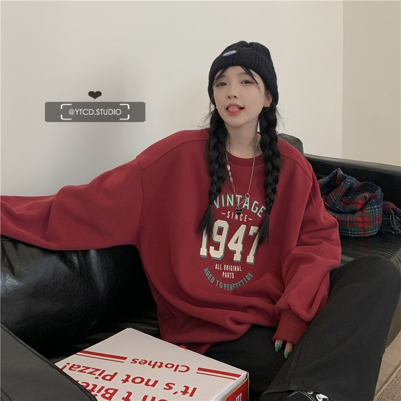 Xinyu fleece crew neck sweatshirt women's autumn and winter new women's style Korean loose couple outfit tops plus-size jacket trend