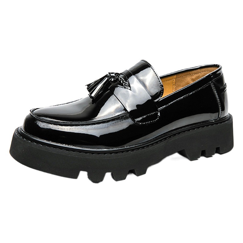 Daifa plus size Gentleman Breathable Leather Shoes Formal Business Leather Shoes Round-toe Tassel Thick-soled Elevated Men's Loafers