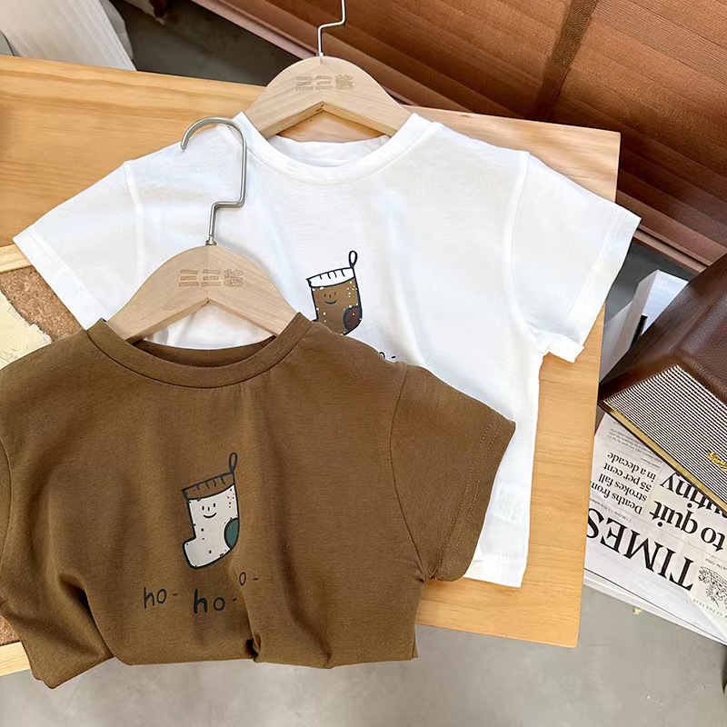 Picture of Pure Cotton Kidsren's Short-Sleeved T-Shirt Summer 2024 New Korean Style Cartoon Style for Boys and Girls Printed Half-Sleeve
