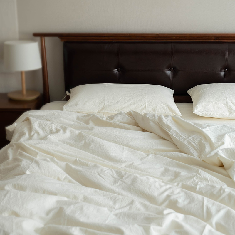 Picture of Class A Japanese-style Washed Cotton Four-piece Homestay Pure White Hotel High Quality Quilt Cover Bed Sheet Naked Sleeping Bedding