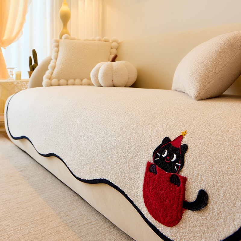 Special-Shaped Leather Sofa Cushion Cartoon Cat All Seasons Universal Non-Slip Teddy Velvet Sofa Cover Cloth Cover Cushion Anti-Cat Scratch