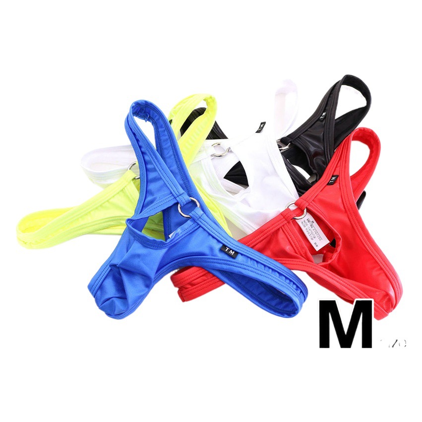 New Men's Iron Ring Large Pocket Sexy G-string Men's Hollow Single Ding Low Waist Silky Breathable Bottoming Underwear