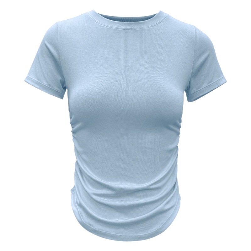 Yoga Clothes for Women Cross-Border Summer New Tight Elastic Slim Fitness Clothes Pleated Ebb Sports Short-Sleeved T-Shirt Tops