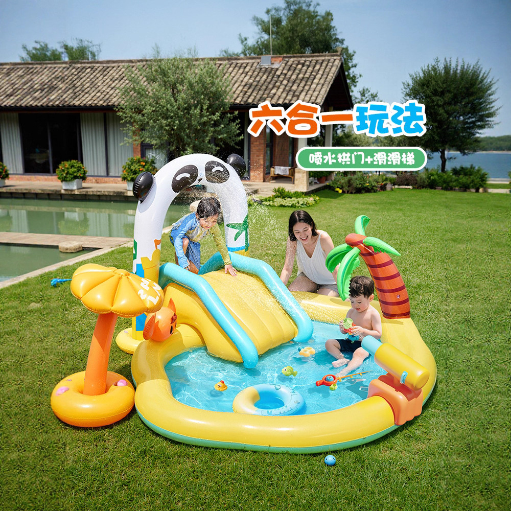 Cross-border panda elephant inflatable swimming pool, children's home paddling pool, outdoor combination pool, courtyard water spray slide