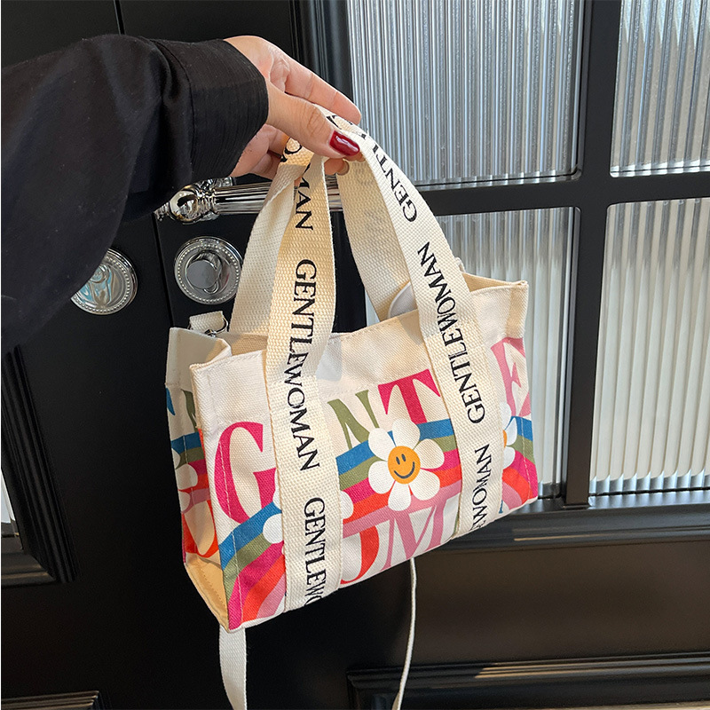 Thailand Gentlewoman Letter Printed Small Canvas Bag 2024 New Niche Casual Shoulder Bag Lightweight
