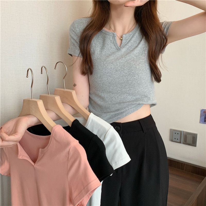 Picture of Short Women's Summer Design Sense Pink Slim-fit Navel Hot Girls Women's T-shirt Short-sleeved 2025 Summer New Clothes