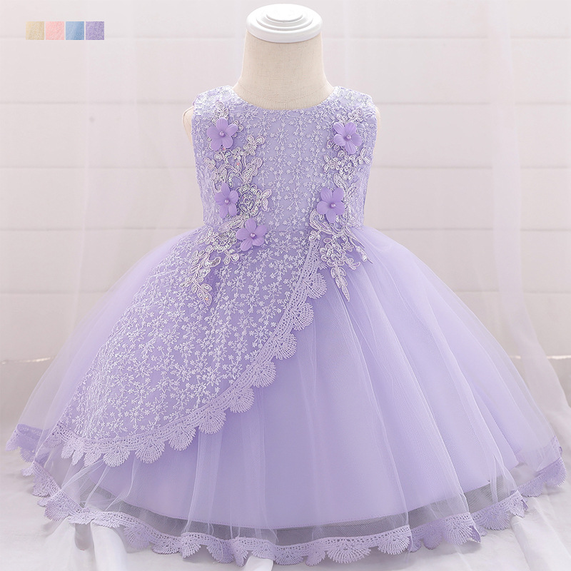 2024 Cross Border Baby Dress Lace Lace Baby Wedding Dress Baby's Gipsophila Embroidered Beaded Princess Dress