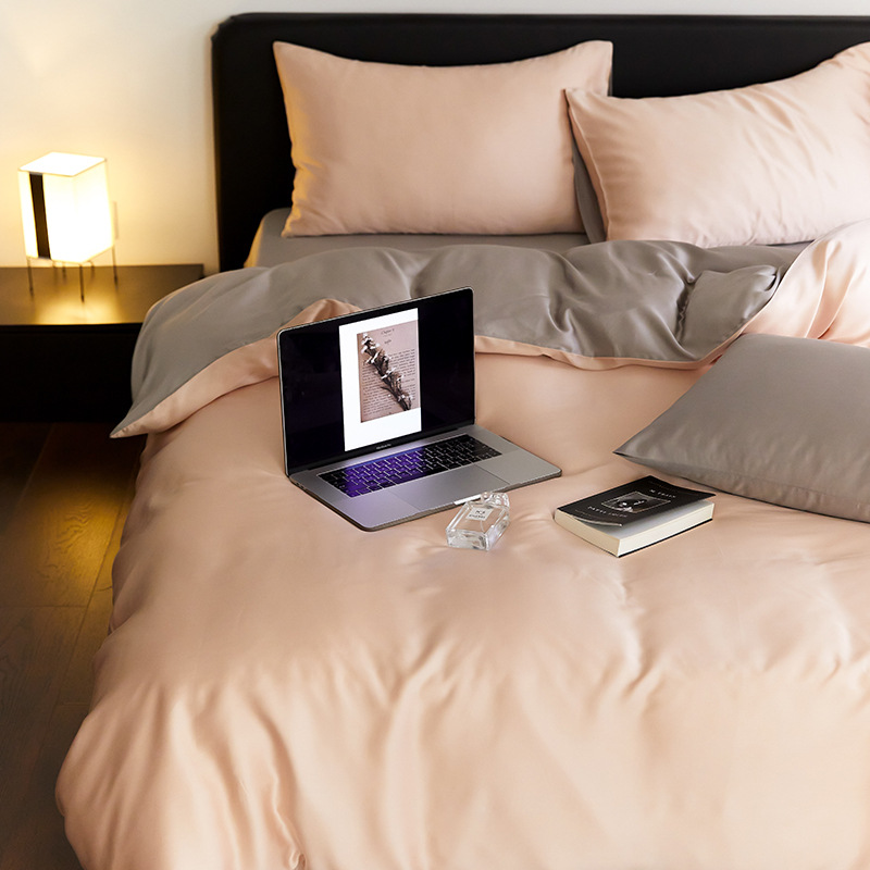 Picture of High-end double-spell Class A Lanjing Tencel four-piece set summer naked sleep cool feeling bed sheet quilt cover solid color Tencel cotton 4