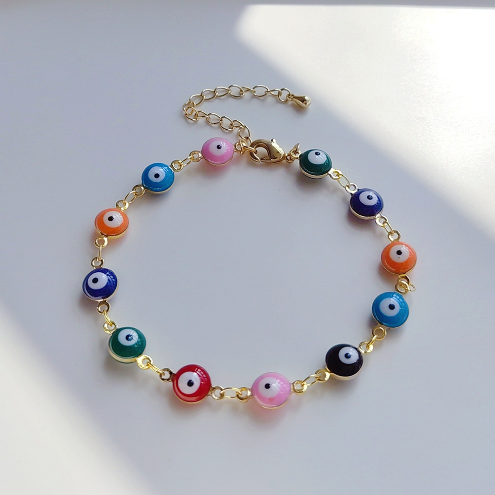 Picture of Cross-border European and American ins Bohemian Joker Beaded Copper Gold Plated Oil Drop Color Lucky Eyes Bracelet for Women Wholesale