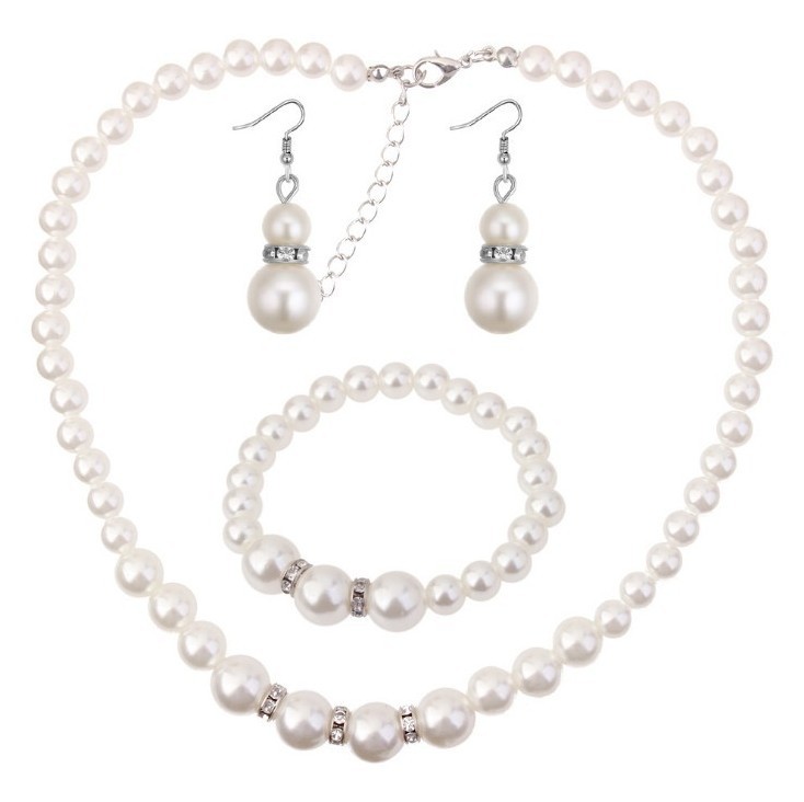 European and American jewelry new wish Amazon AliExpress ebay diamond pearl necklace bracelet earrings set