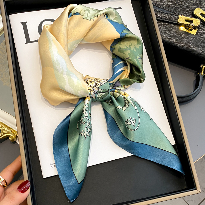 2022 Mulberry Silk Scarf Chinese Style Korean Style Spring and Autumn Small Square Silk Scarf Generous Fashion Neck Protection Scarf
