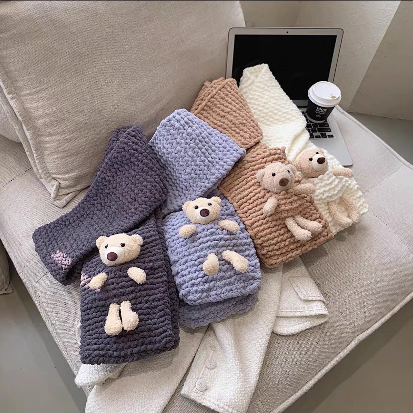 Pocket Bear Scarf Hand Knitted Ice Line DIY Material Bag Soft Hand Knitted Scarf Gifter Tool for Lazy People