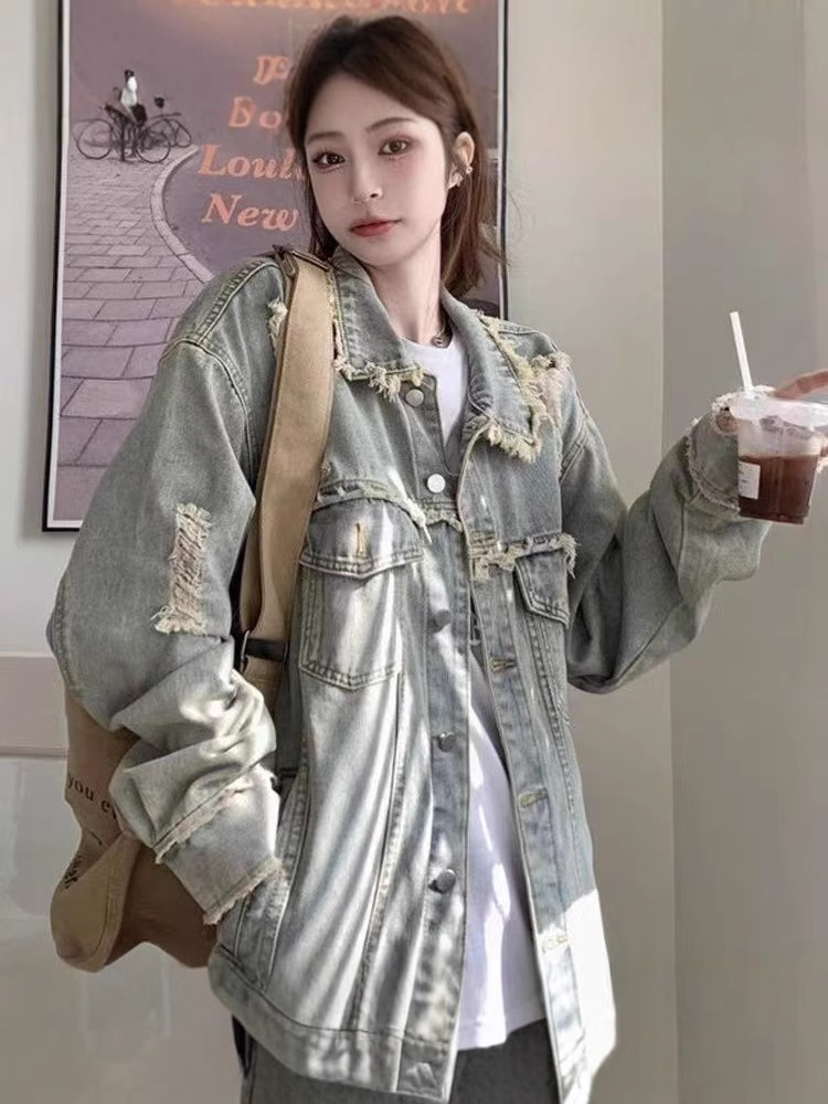 Picture of Cross-border Spring and Autumn New Denim Coat Women's Design Sense Niche American Style Retro High-end Sense Rick All-match Top Trendy