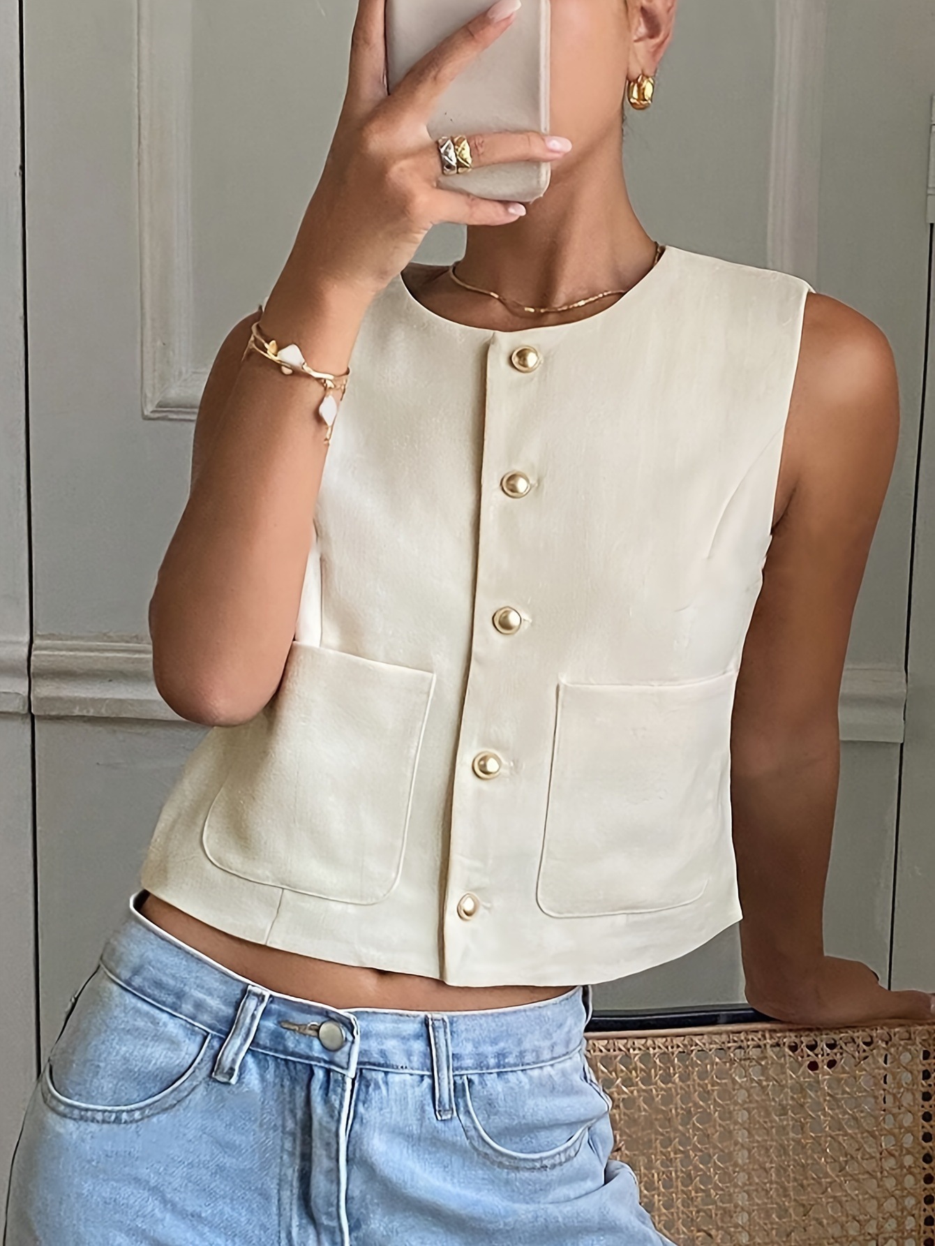 Picture of European and American Cross-border Amazon New Short Vest Women's Summer French Vest Sleeveless Waistcoat