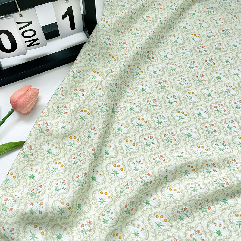 Green Rhyme Flower Wall New Chinese Style Digital Printed Fabric Brocade Cotton Fabric Cheongsam Dress Top Han Dynasty Fabric