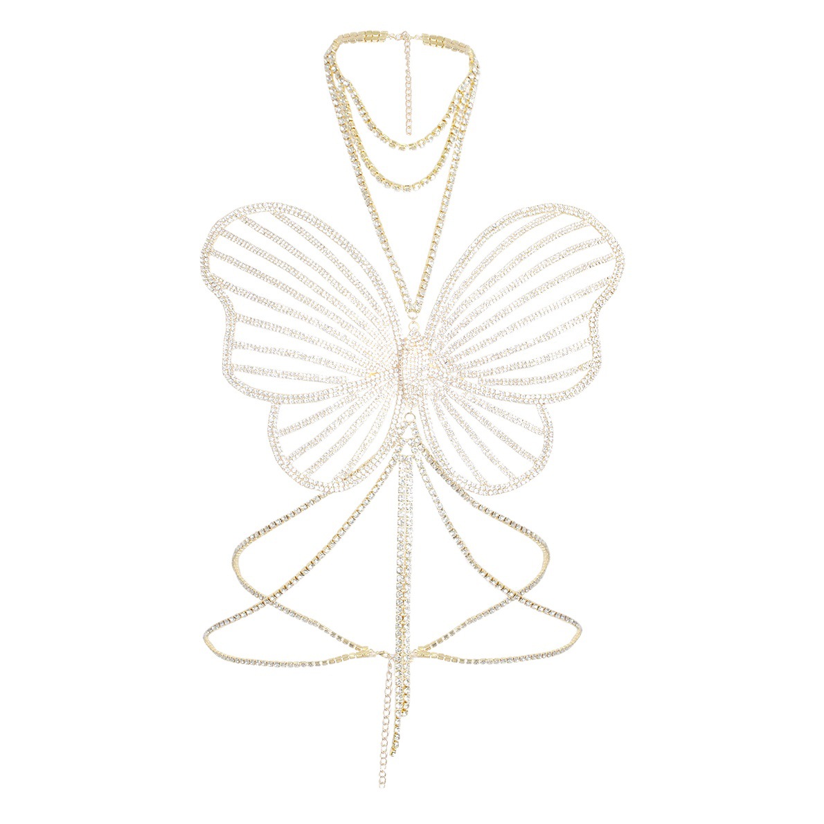 Picture of Fashion Light Luxury Full Diamond Body Chain Women's European and American Exaggerated Fashion Week Party Personalized Rhinestone Big Butterfly Chest Chain Accessories