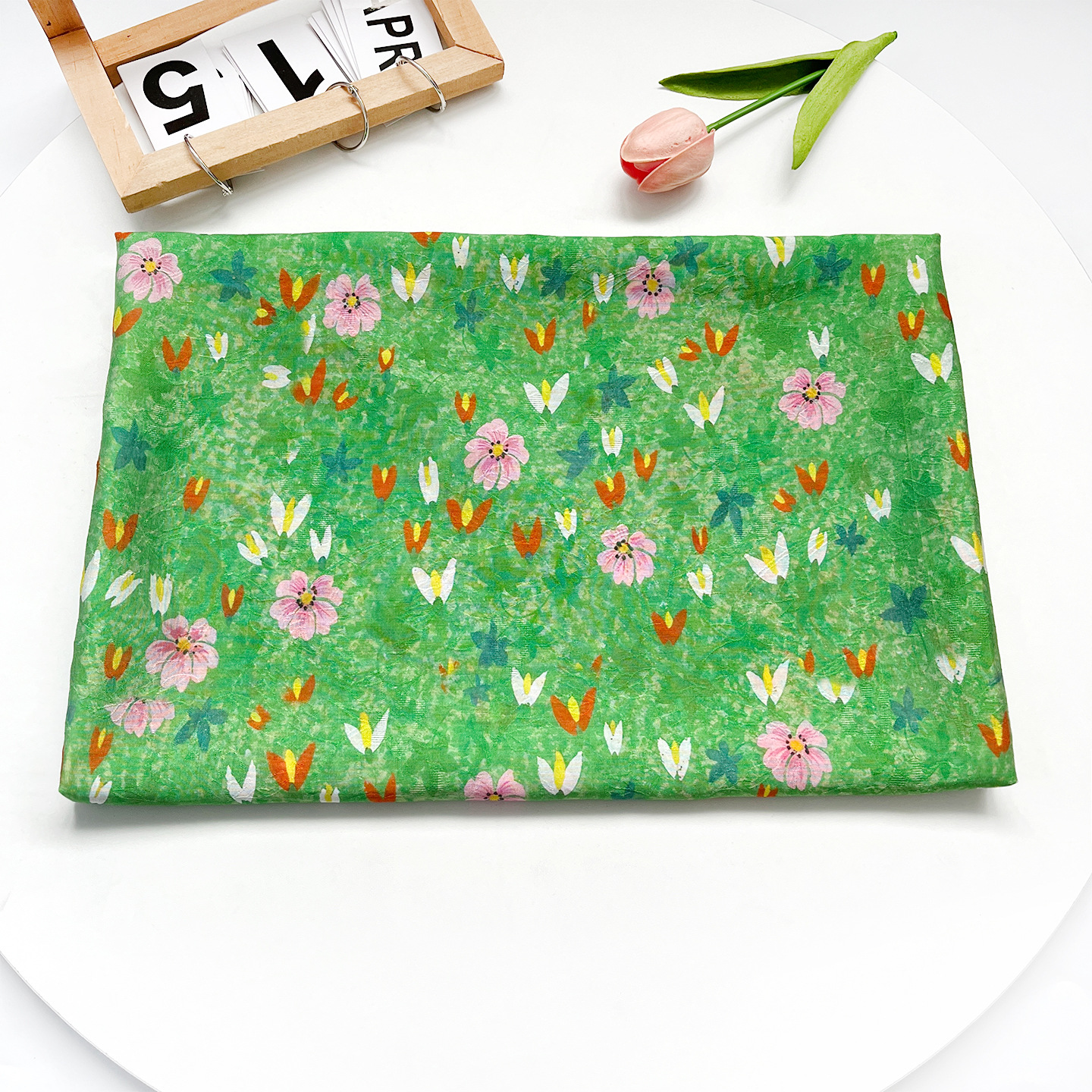 Picture of Tencel Jacquard Fabric with Small Green Flowers, 1.5m Width, New Chinese Style Hanfu Cheongsam Dress Fabric