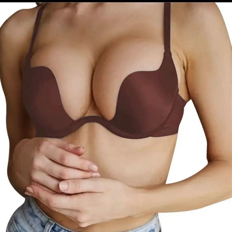 Sexy U-shaped back underwear 1/2 upper thin lower thick Cup foreign trade push up bra breathable cross-border light bra