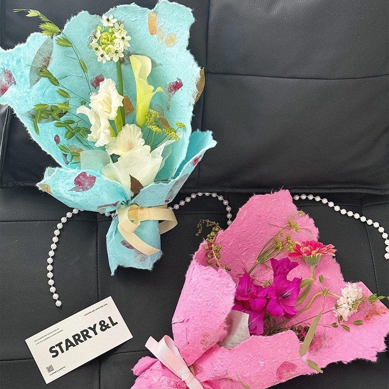 Net Red Flower Straw Paper Special Paper Plant Texture Dongba Paper Floral Flower Packaging Valentine's Day Handmade Paper