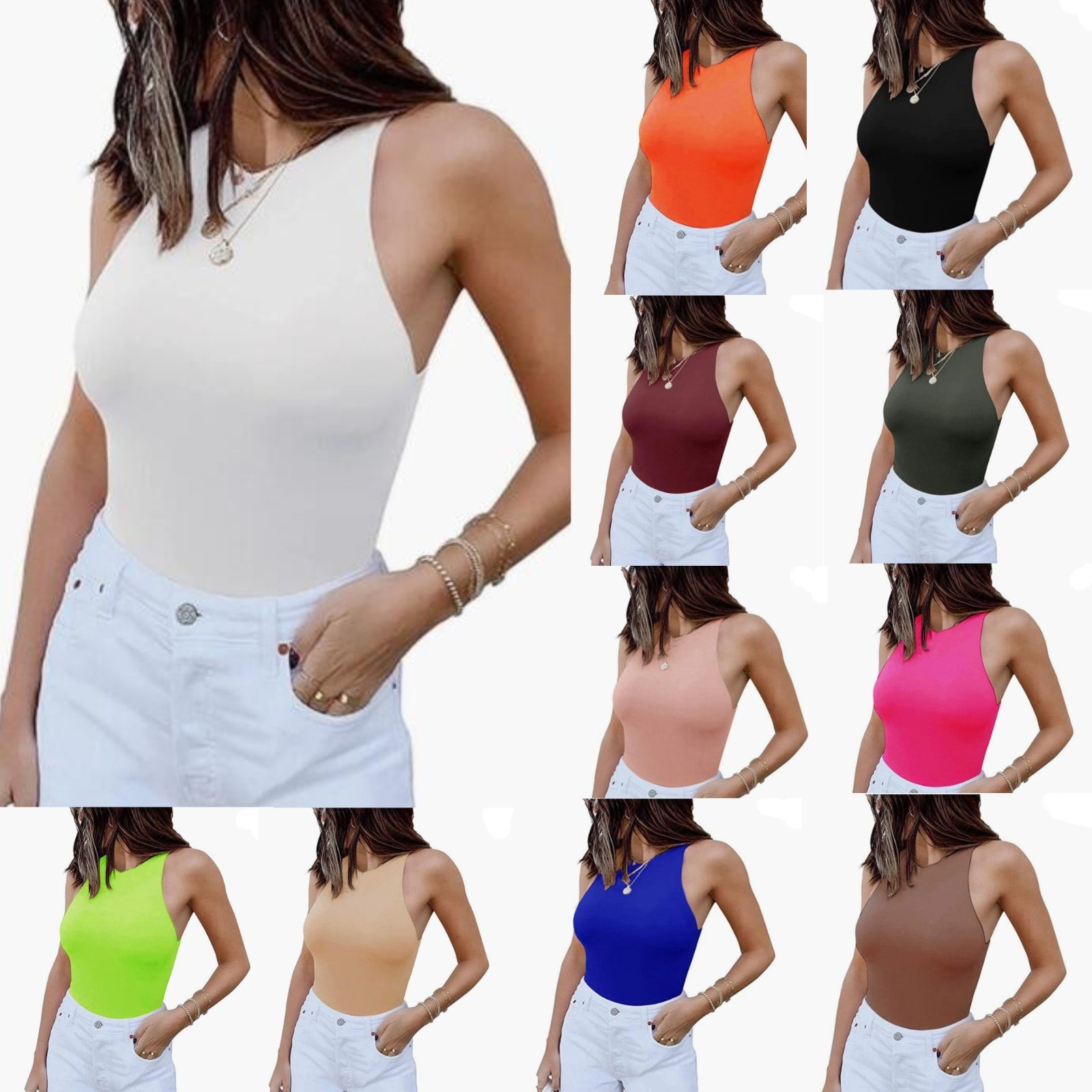 European and American Cross-Border Amazon 2024 Popular Women's Sexy Sleeveless Racer-Back Lace-Up Tight Vest One-Piece Top