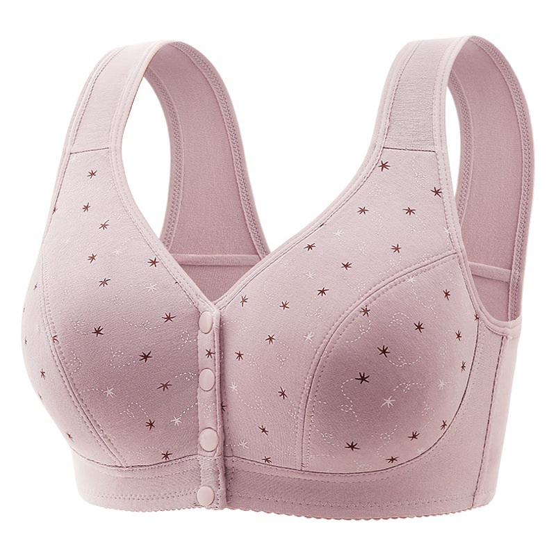 Printed Middle-aged and Elderly Mother's Front Buckle Underwear Front Opening Buckle Large Size No Cotton Pad Summer Thin Cotton Vest Bra