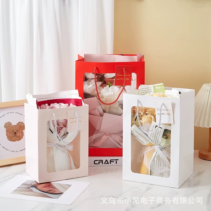 Gift Bags, Flower Tote Bags, Packaging Bags, Window Bags, Transparent Bags, Holiday Gift Paper Bags, Souvenir Gift Bags