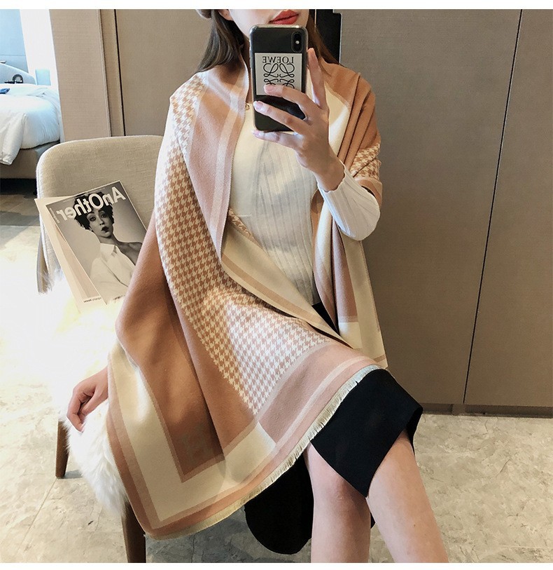 Picture of 2024 New Fashionable Big-Name Versatile Orange High-End Wool Cashmere Shawl Scarf for Women Winter Dual Use