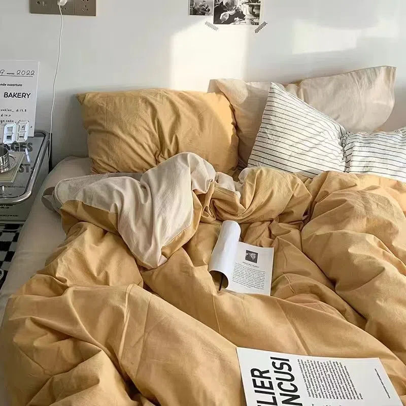 Picture of Four Seasons Washed Cotton ins Quilt Cover Four-piece Set Student Dormitory Bed Sheet Double Three-piece Set Quilt Cover Bedding