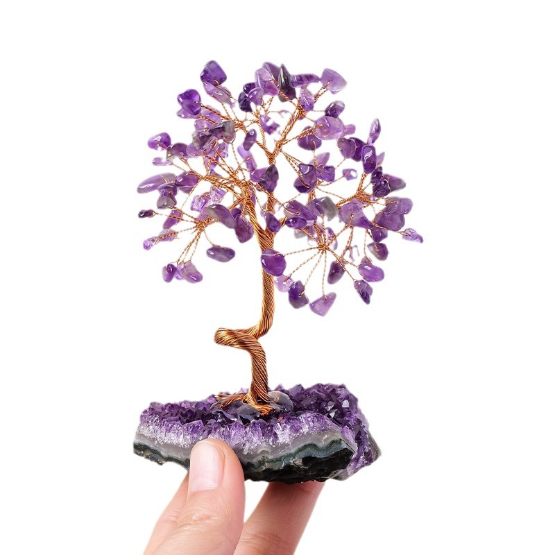Picture of Natural Amethyst cluster fortune tree ornaments amethyst gravel Crystal raw stone tree home decoration crafts ornaments
