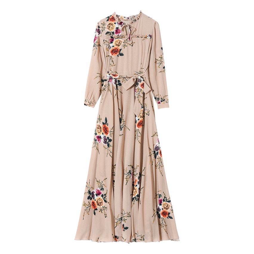 Elegant Dress Goddess Style 2023 New Spring and Autumn Large Size Tight Waist Slimming Long Sleeve Large Swing Floral Fairy Dress