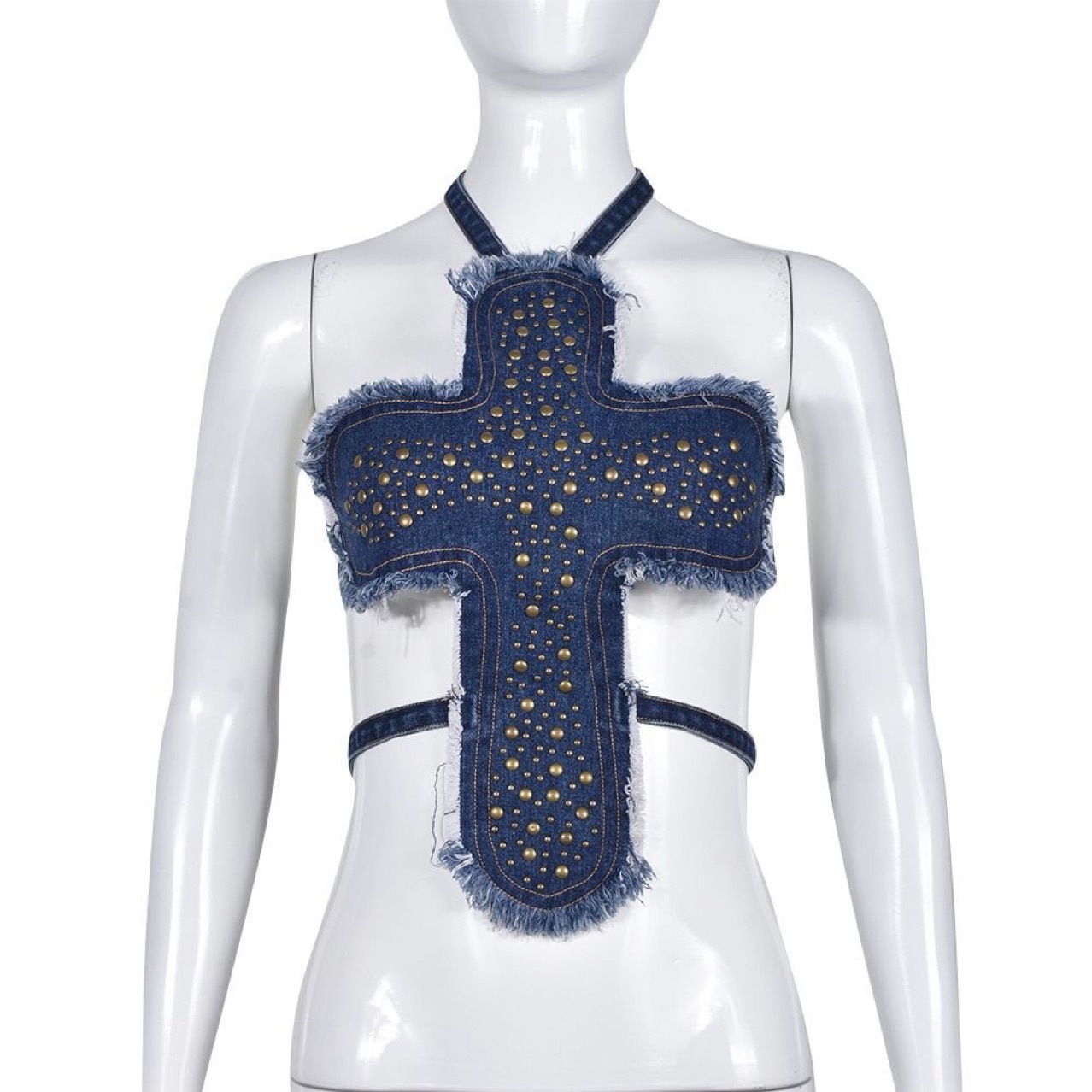 2023 spring and summer cross-border for Europe and the United States wrapped chest neck nail tube top Denim vest women's top