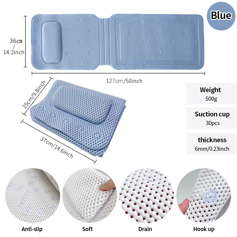Picture of PVC Bathroom Bath Mat Non-Slip Anti-Drop-Resistant Bath with Suction Cup Household SPA Bath with Pillow Backrest Bath Mat