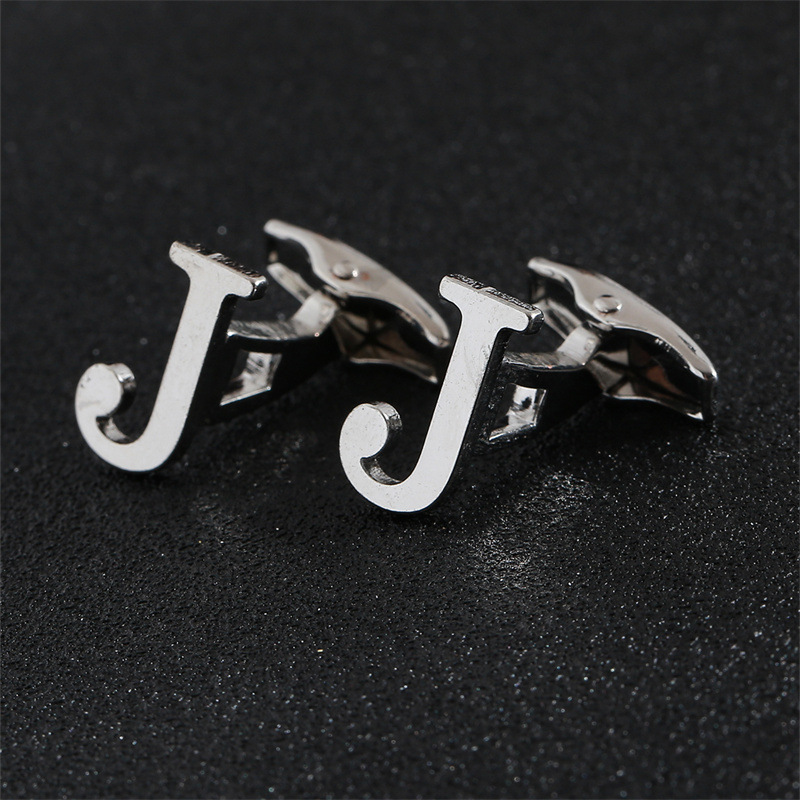 Picture of Cross-Border Specially Designed for Silver 26 English Letters Glossy Men's Cufflinks Manufacturer Wholesale Personalized French Shirt Cufflinks