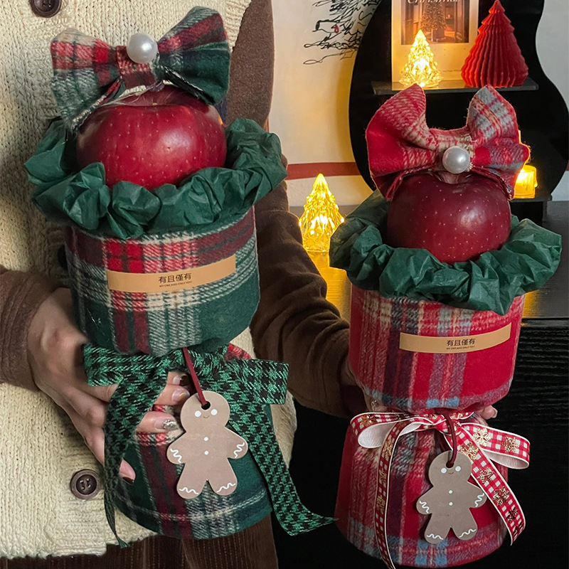 Christmas apple bouquet Chanel style plaid cloth holiday flowers Christmas Eve gift gift for girlfriend wholesale