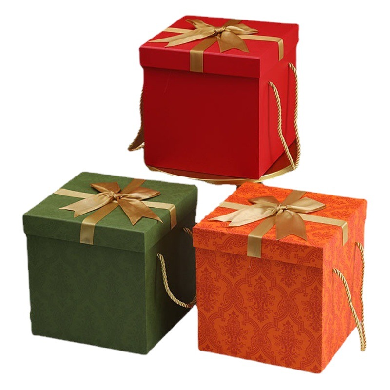 New Valentine's Day Gift Box, Exquisite Gift, Square Heaven and Earth Cover Packaging Box, Creative Bow Gift Box, Wedding Candy