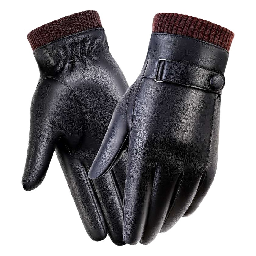 Leather Gloves for Men in Autumn and Winter, Velvet, Thickeneded, Windproof, Coldproof and Waterproof, Cycling, Cycling, Driving, Motorcycle Touch Screen Gloves