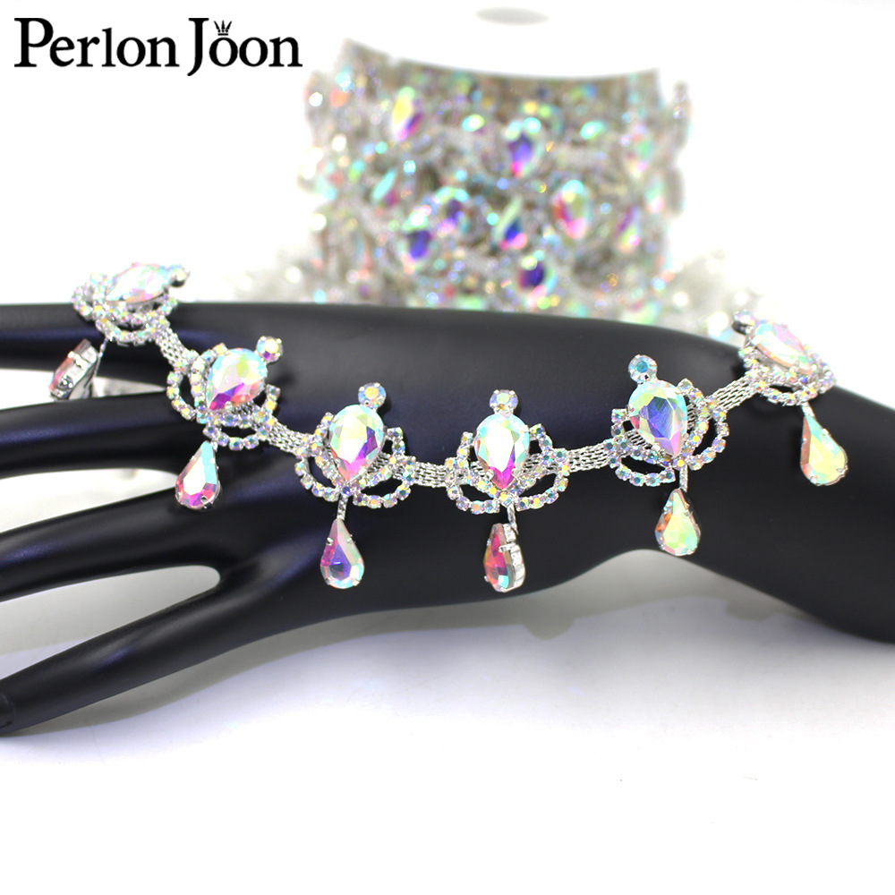 Foreign trade electroplating silver AB color hanging water drop crown diamond chain code chain yarn shoes wedding dress decoration accessories