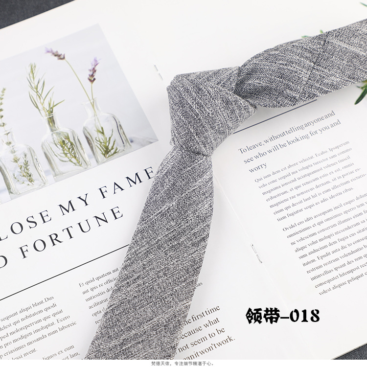 Picture of Factory wholesale Korean version of narrow cotton and linen tie men's leisure professional business work college style dark twill trendy