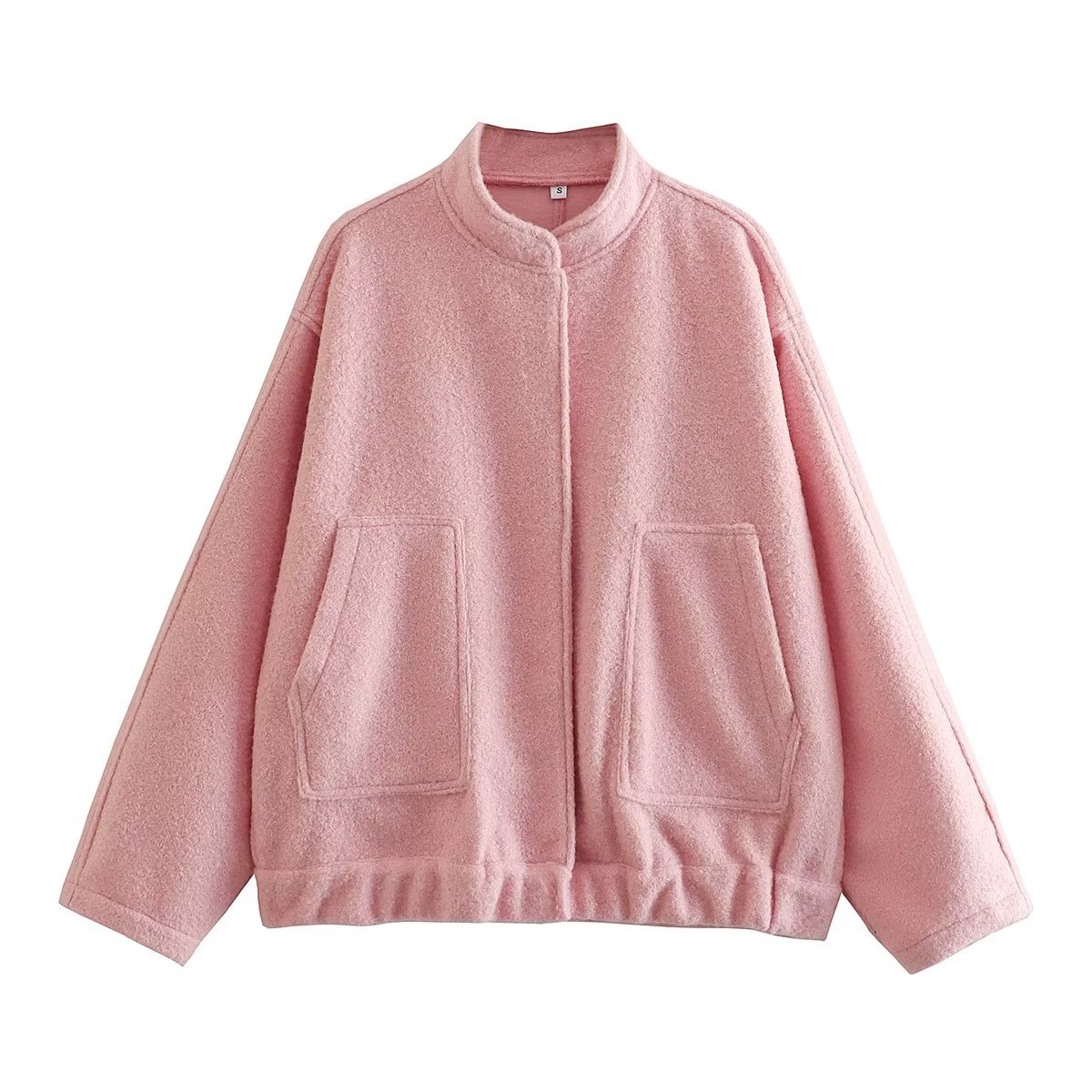 Picture of 2023 Spring and Autumn Stand Collar Baseball Uniform European and American Clothing Street Casual Style Solid Color Loose Soft Wool Jacket