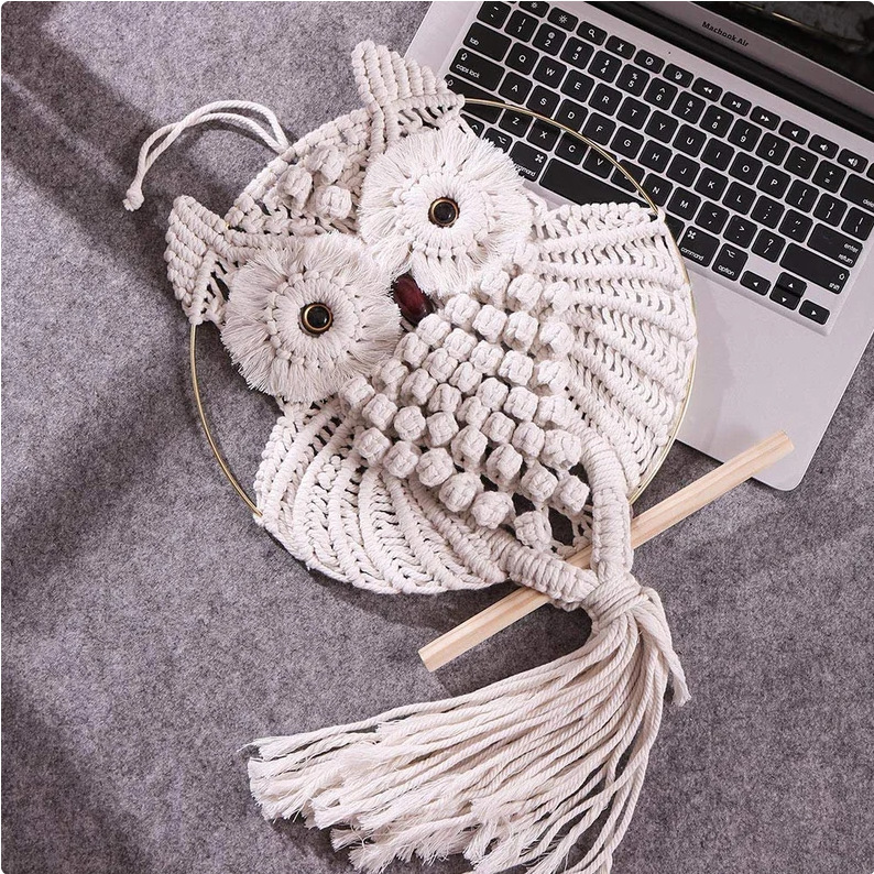 Picture of Cross-border owl pendant lace wall hanging tapestry art hand-woven bohemian ornament hanging basket