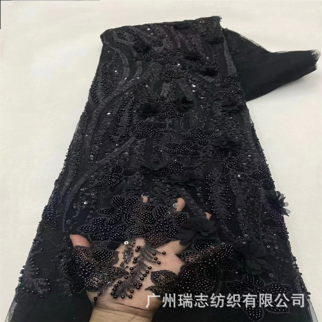 Picture of New Cross-border Europe, America, Middle East and Africa Three-dimensional Flower Beaded Lace Wedding Dress Children's Wear Fabric